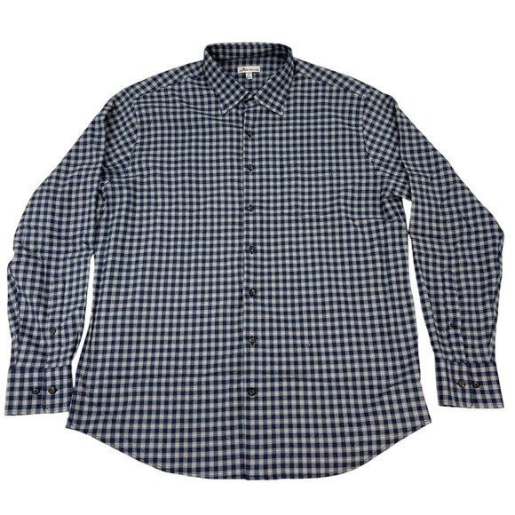 Peter Millar Mens Blue & Gray Checkered Button-Up Shirt Size XL - Picture 1 of 10